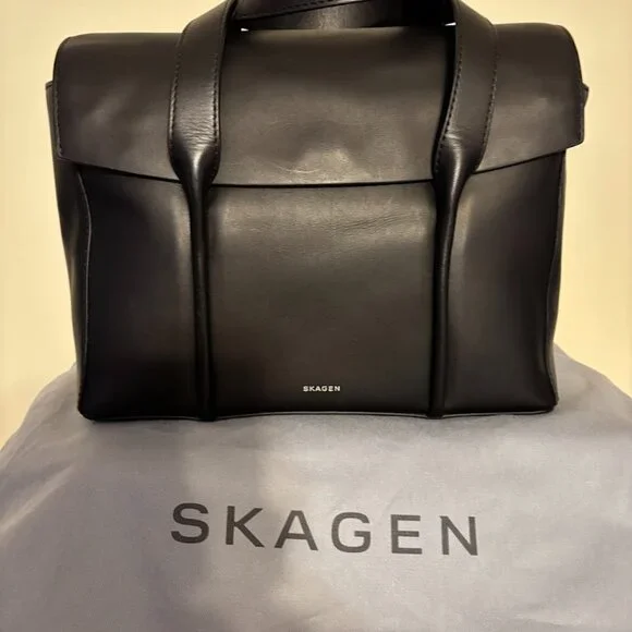 NEW SKAGEN Black Color Leather Handbag and Dust Bag - Picture 2 of 16